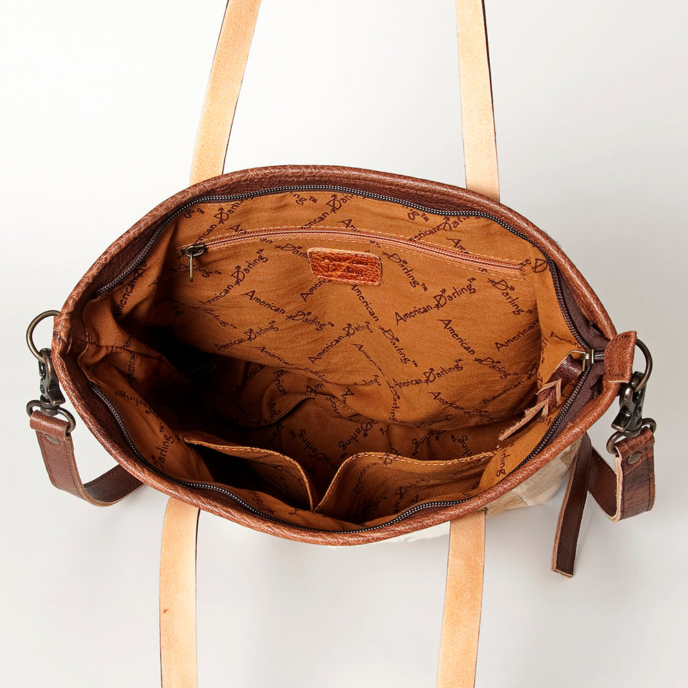 ADBG533 Cowhide Tote Bag with Tooled Leather Handles