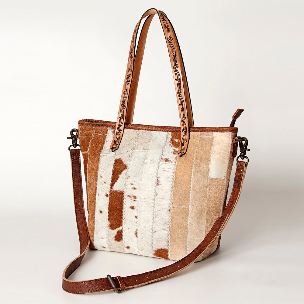 ADBG533 Cowhide Tote Bag with Tooled Leather Handles
