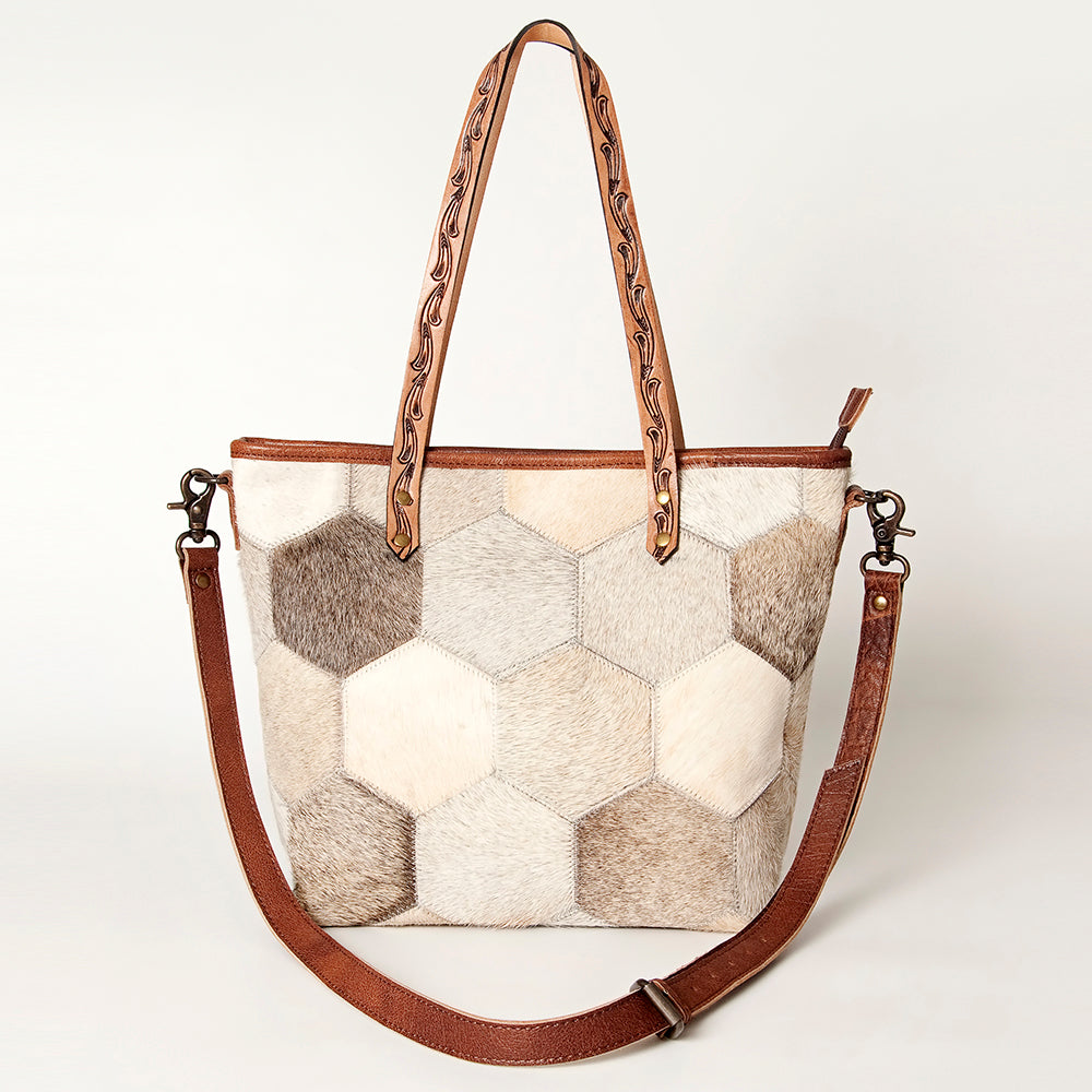 ADBG533 Cowhide Tote Bag with Tooled Leather Handles