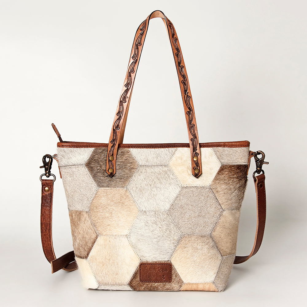ADBG533 Cowhide Tote Bag with Tooled Leather Handles