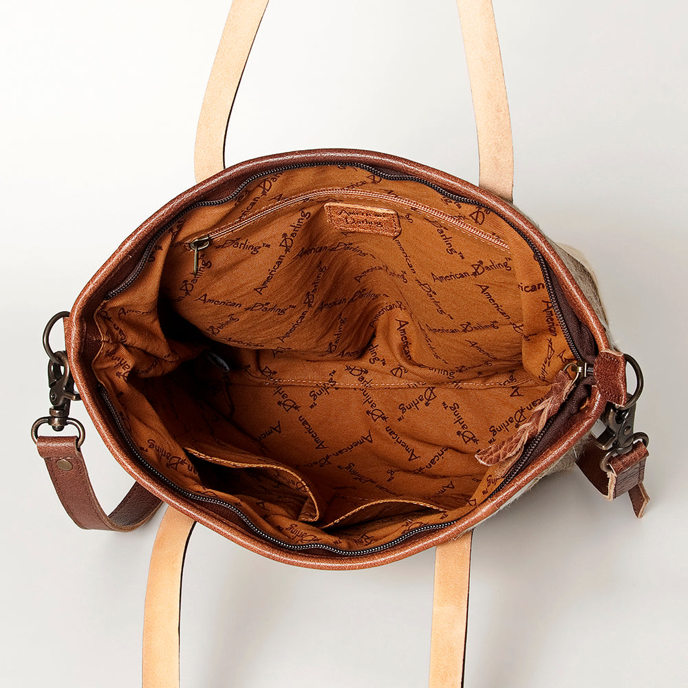 ADBG533 Cowhide Tote Bag with Tooled Leather Handles