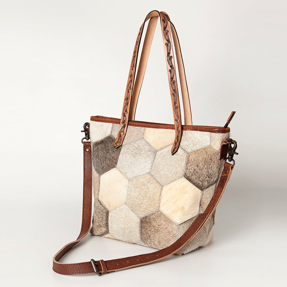 ADBG533 Cowhide Tote Bag with Tooled Leather Handles