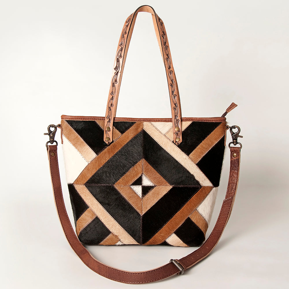 ADBG533 Cowhide Tote Bag with Tooled Leather Handles