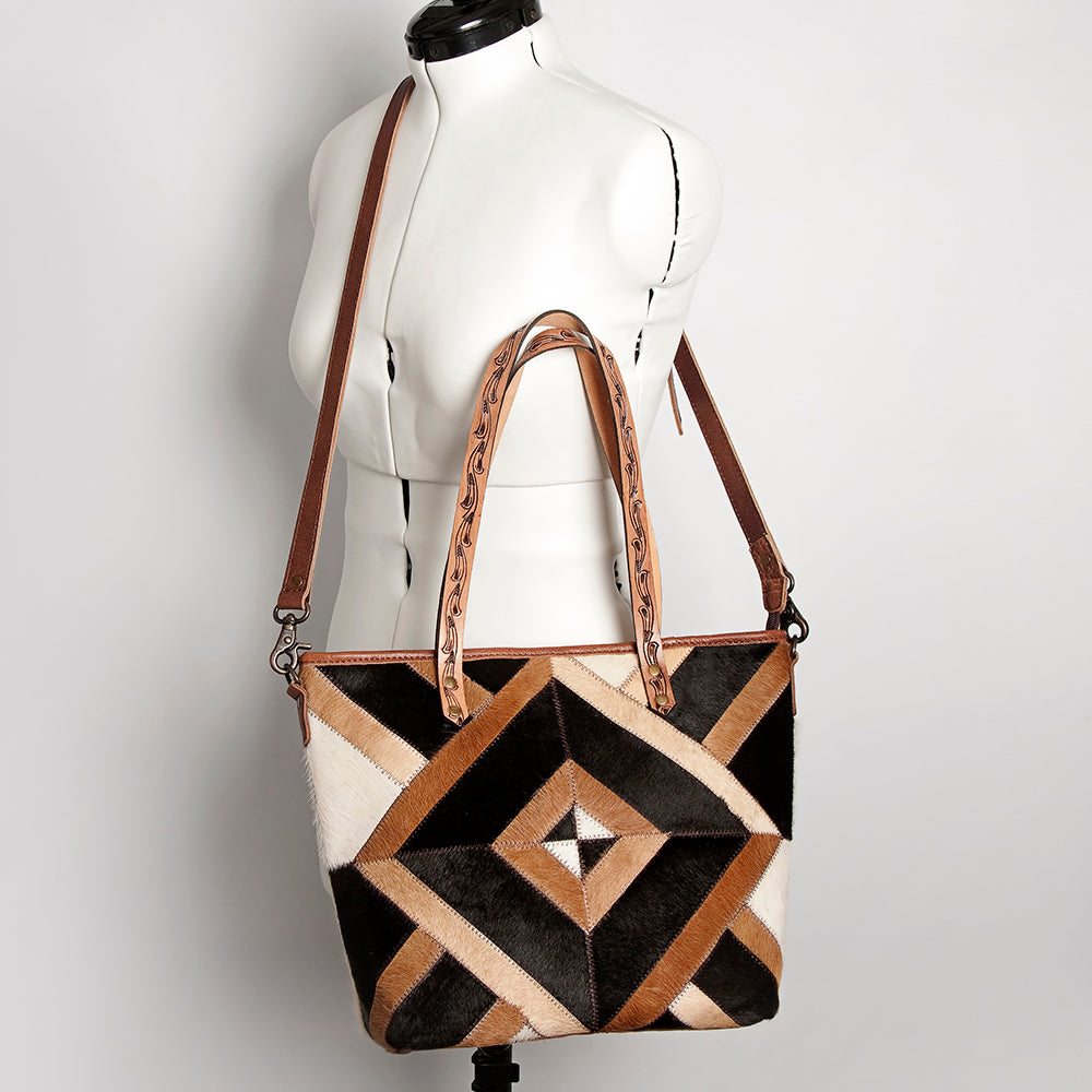 ADBG533 Cowhide Tote Bag with Tooled Leather Handles