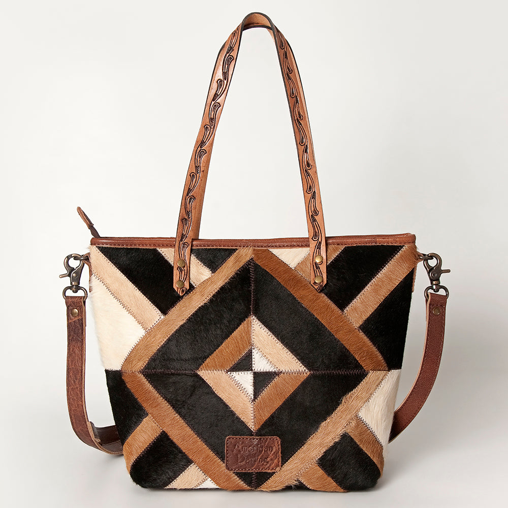 ADBG533 Cowhide Tote Bag with Tooled Leather Handles