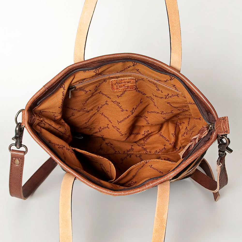 ADBG533 Cowhide Tote Bag with Tooled Leather Handles