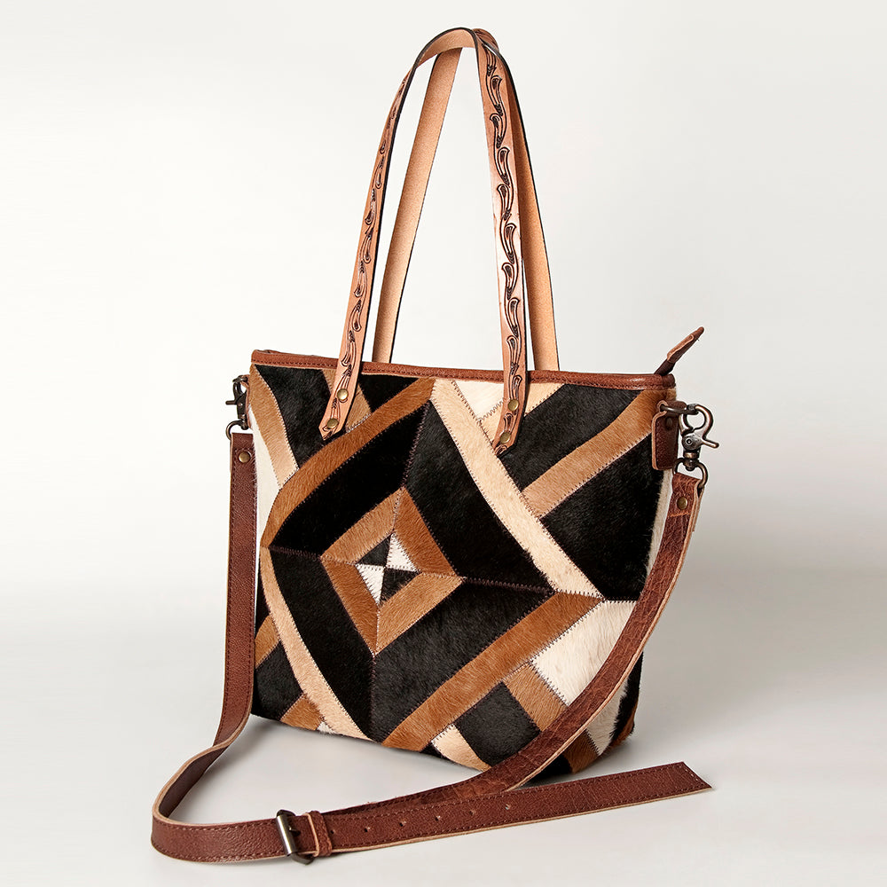 ADBG533 Cowhide Tote Bag with Tooled Leather Handles