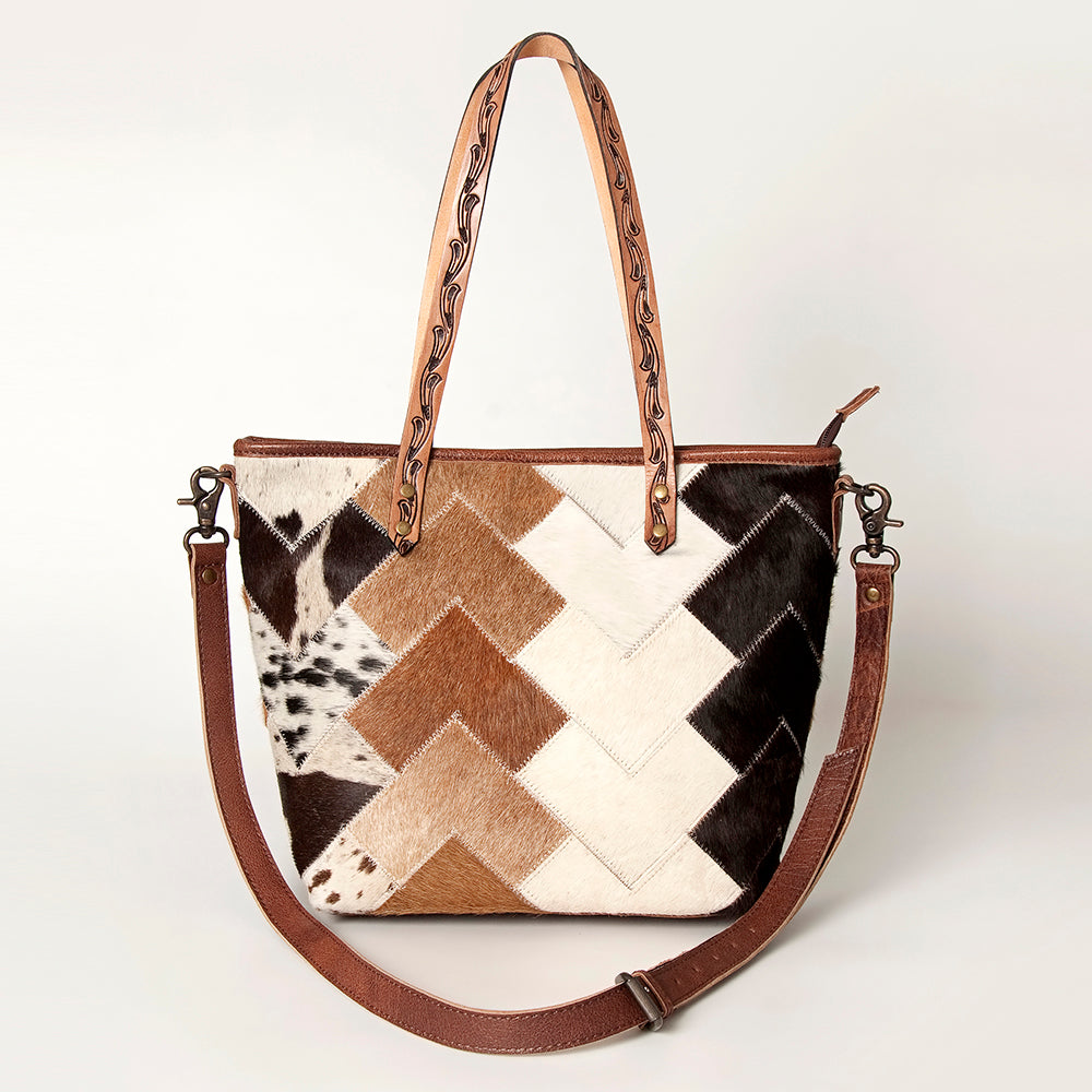 ADBG533 Cowhide Tote Bag with Tooled Leather Handles