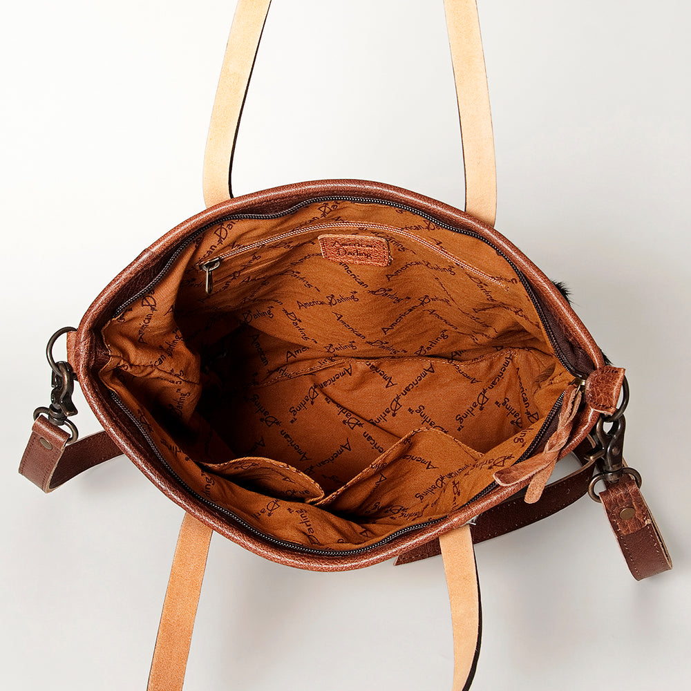 ADBG533 Cowhide Tote Bag with Tooled Leather Handles
