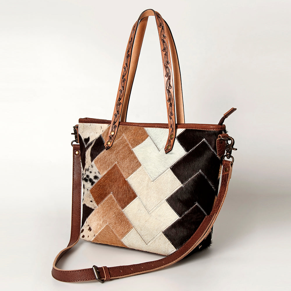 ADBG533 Cowhide Tote Bag with Tooled Leather Handles