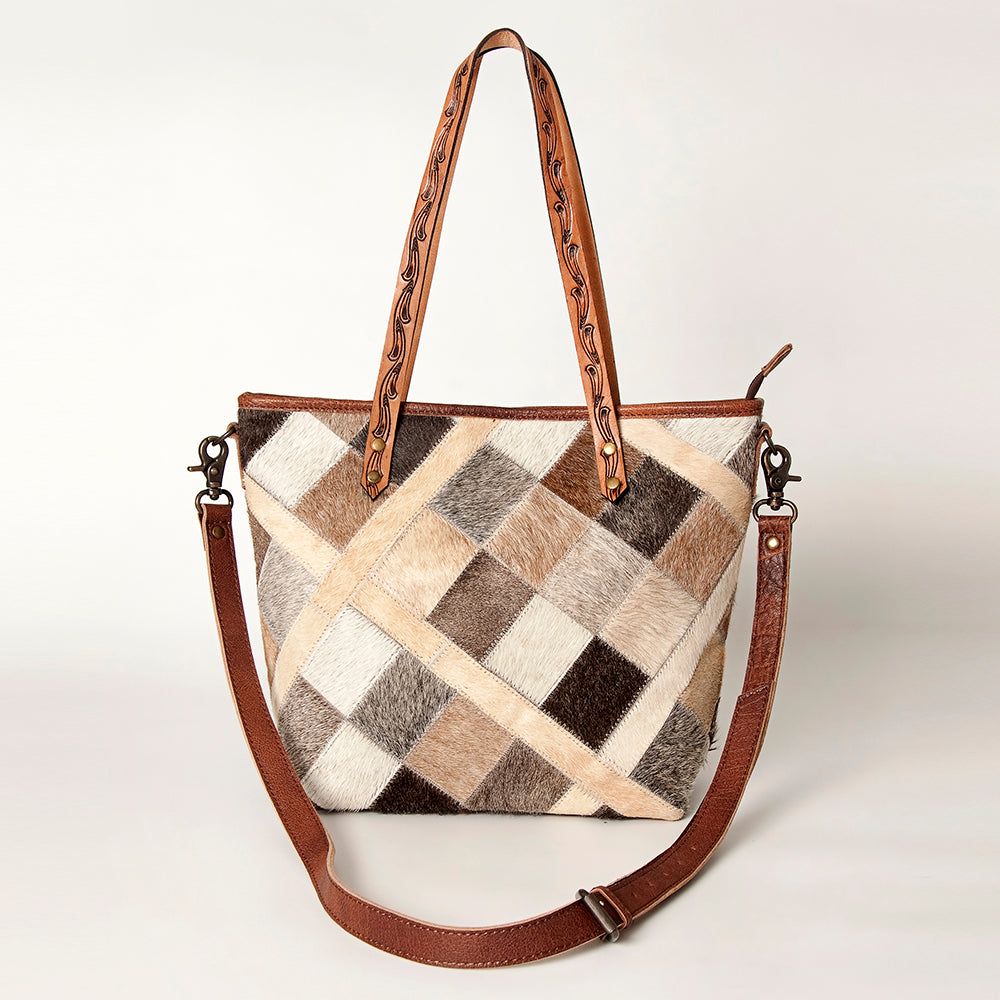 ADBG533 Cowhide Tote Bag with Tooled Leather Handles