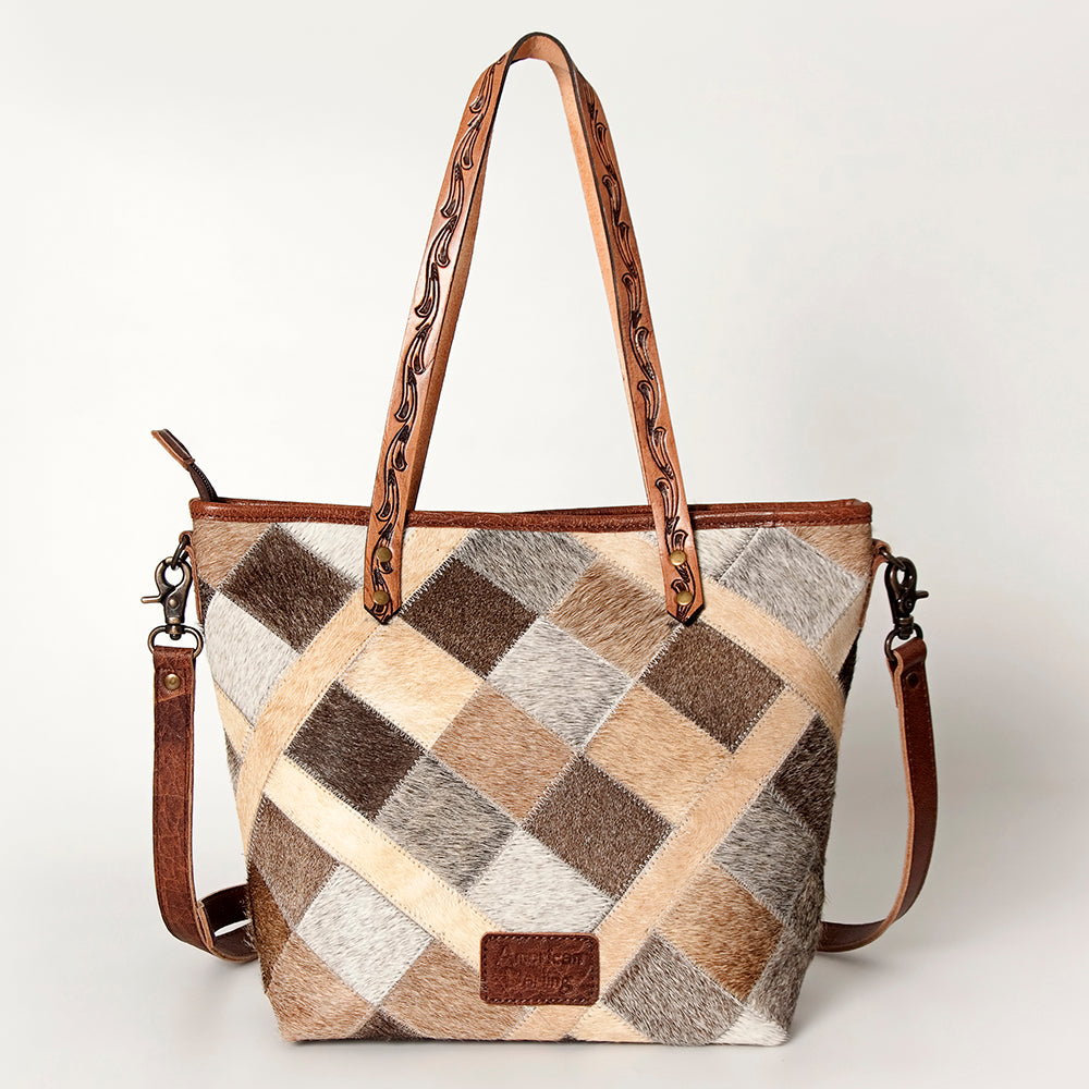 ADBG533 Cowhide Tote Bag with Tooled Leather Handles