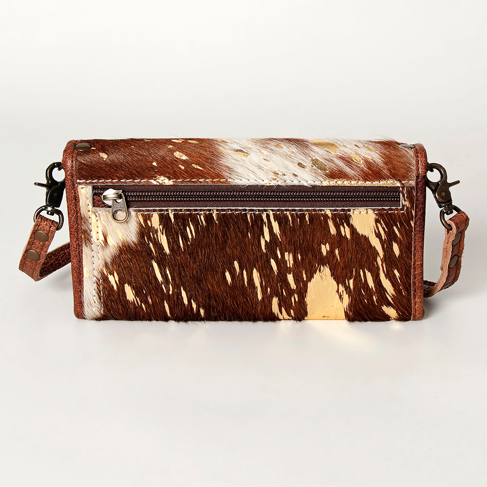 ADBG486 Handcrafted Genuine Leather and Hair on Hide Crossbody with Stitching