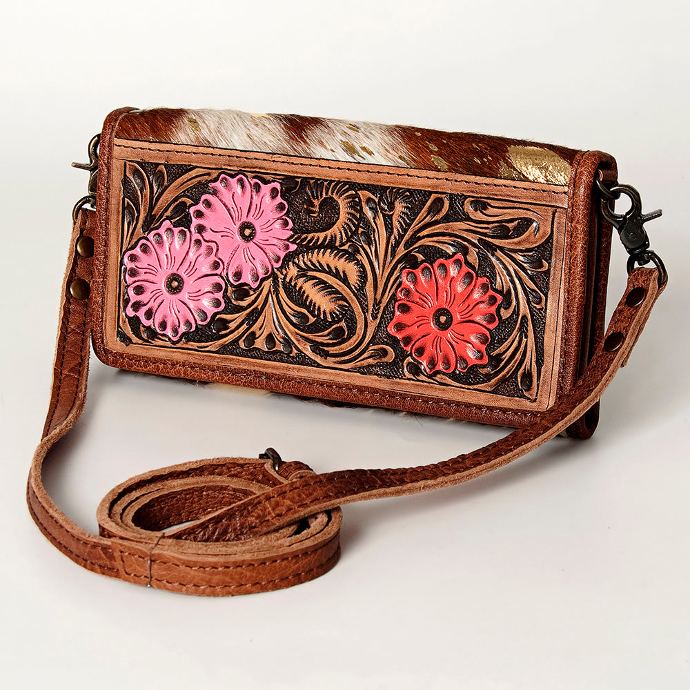 ADBG486 Handcrafted Genuine Leather and Hair on Hide Crossbody with Stitching