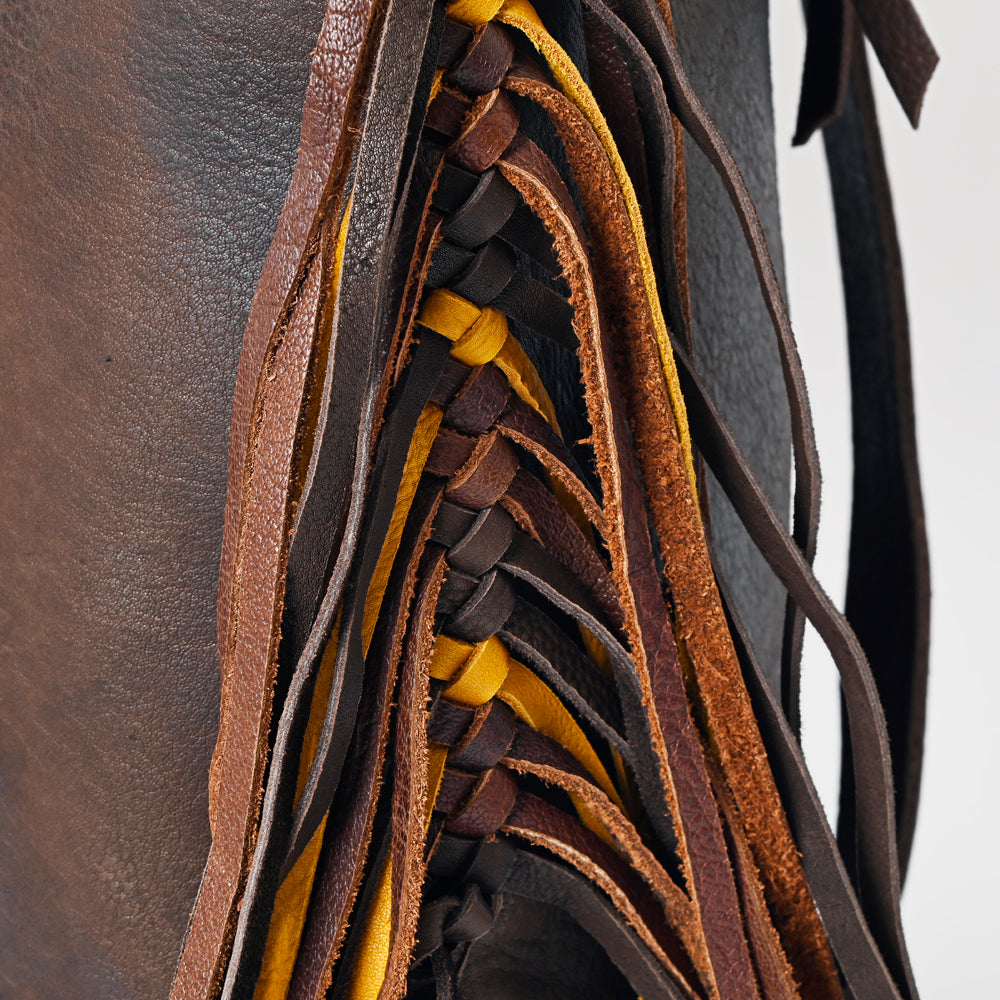 ADBGM275 Western Leather Backpack - Braided Trim, Fringe & Buckle Closure