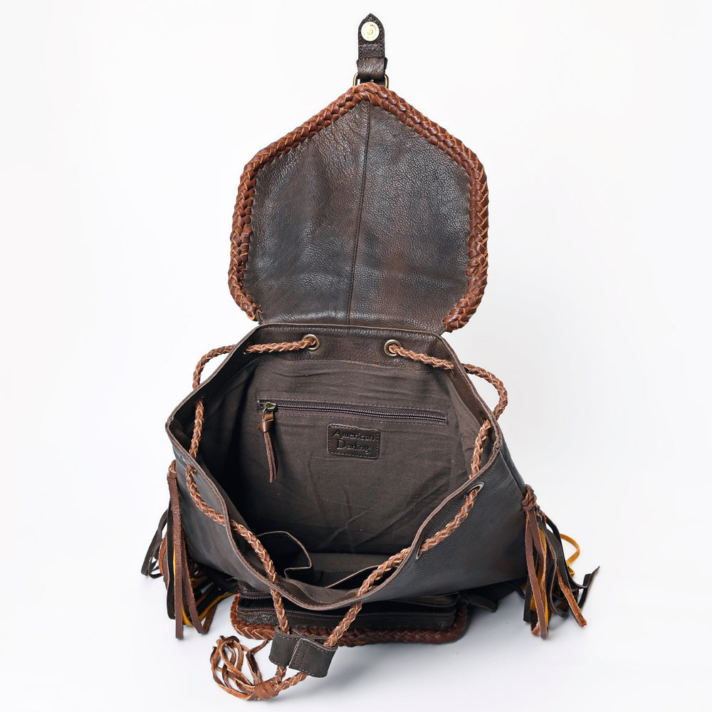 ADBGM275 Western Leather Backpack - Braided Trim, Fringe & Buckle Closure