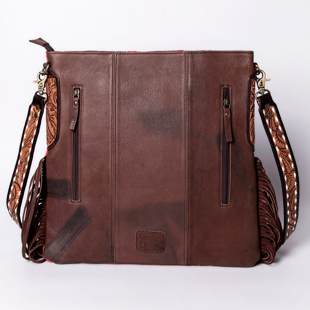 ADBGA269 American Darling Aztec Pattern Woven Tooled Leather Fringed Crossbody
