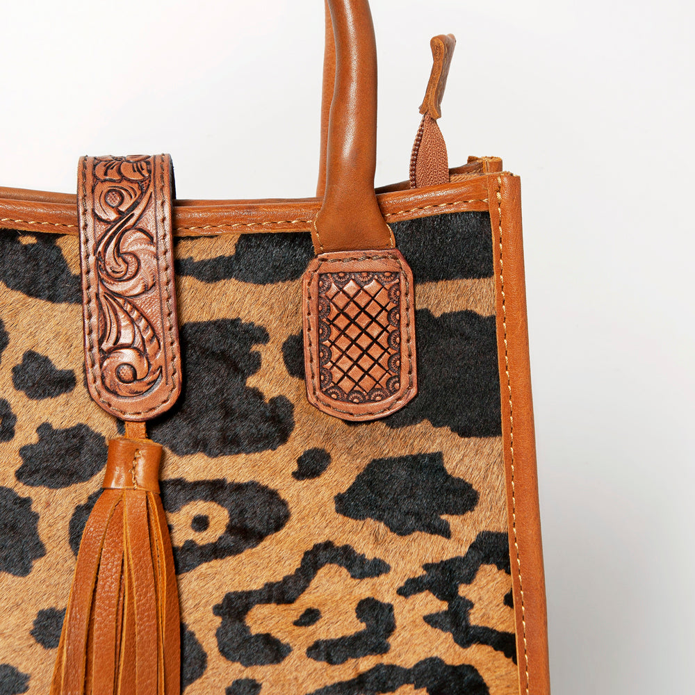 LC-ADBGA279 American Darling Cowhide Tote with Tooled Leather & Tassel Genuine Hair-On Hide