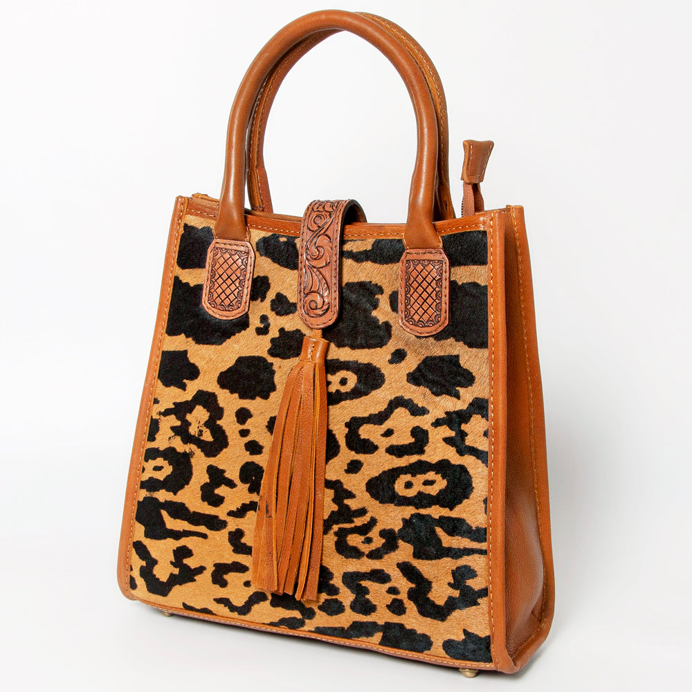LC-ADBGA279 American Darling Cowhide Tote with Tooled Leather & Tassel Genuine Hair-On Hide