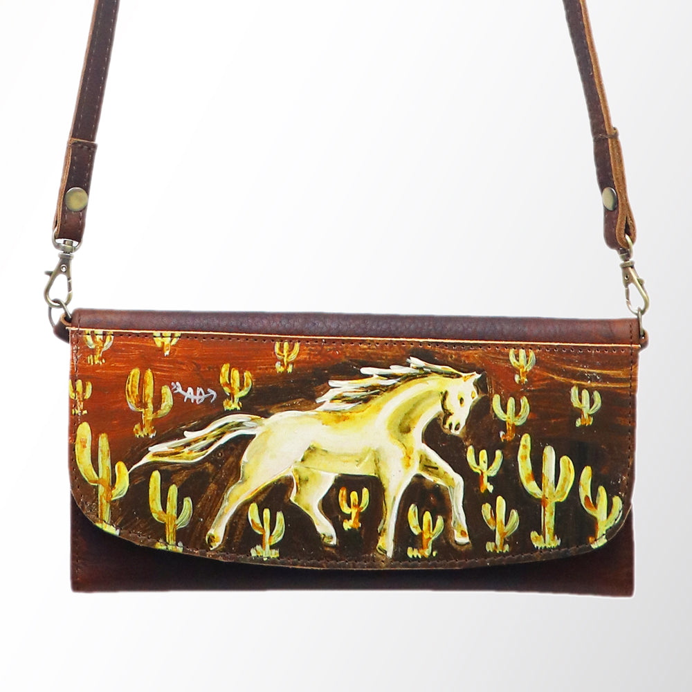 ADBGM112 Hand-Painted Leather Crossbody Clutch -Floral Western Design