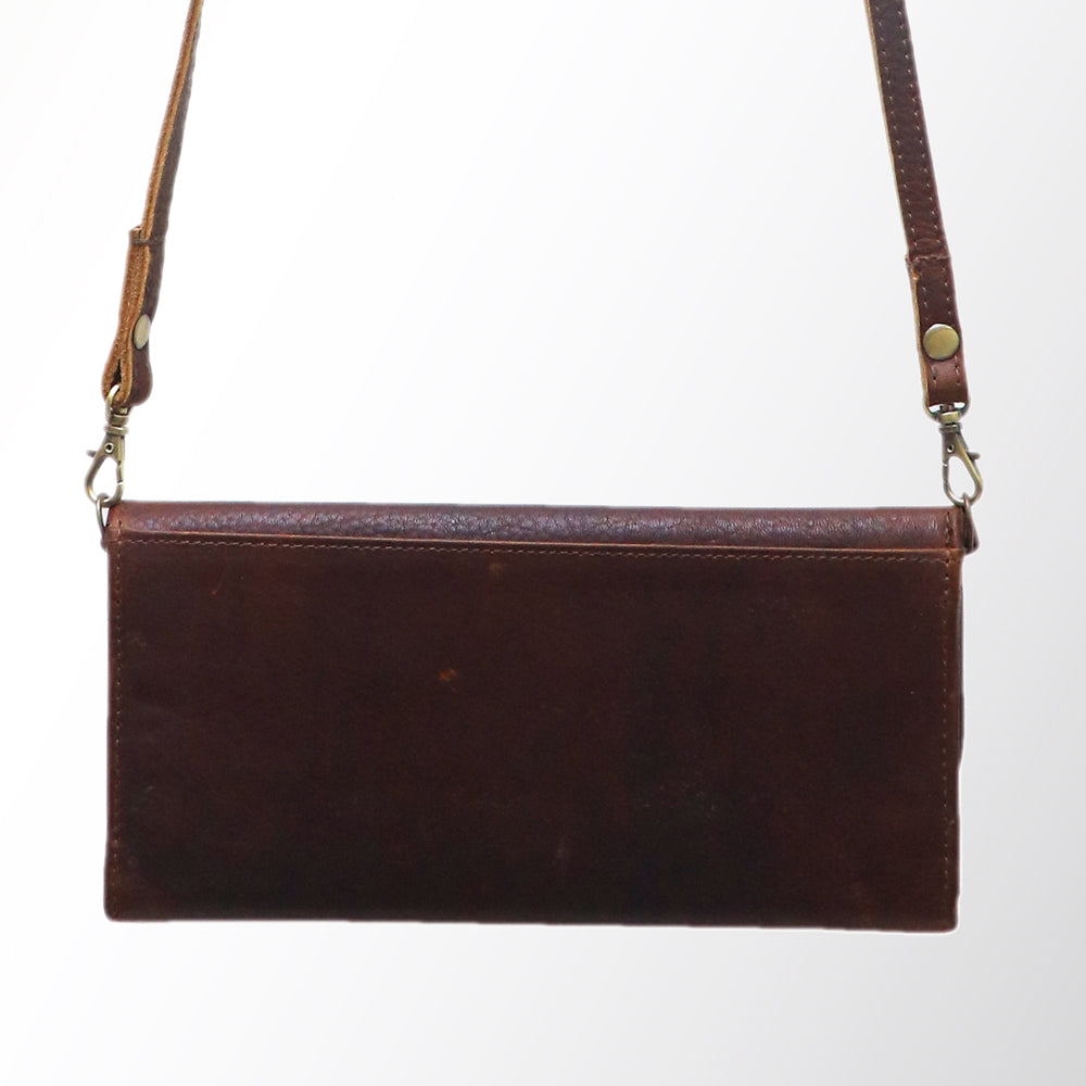 ADBGM112 Hand-Painted Leather Crossbody Clutch -Floral Western Design