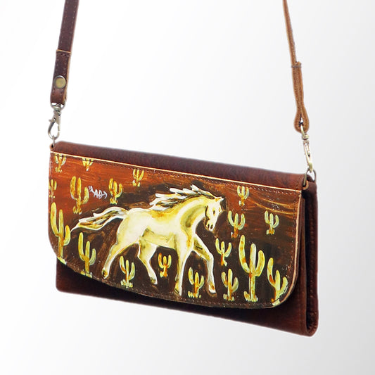 ADBGM112 Hand-Painted Leather Crossbody Clutch -Floral Western Design