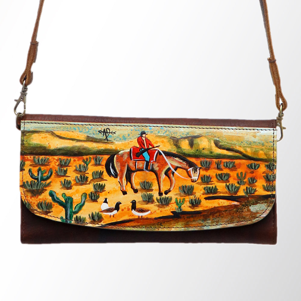 ADBGM112 Hand-Painted Leather Crossbody Clutch -Floral Western Design