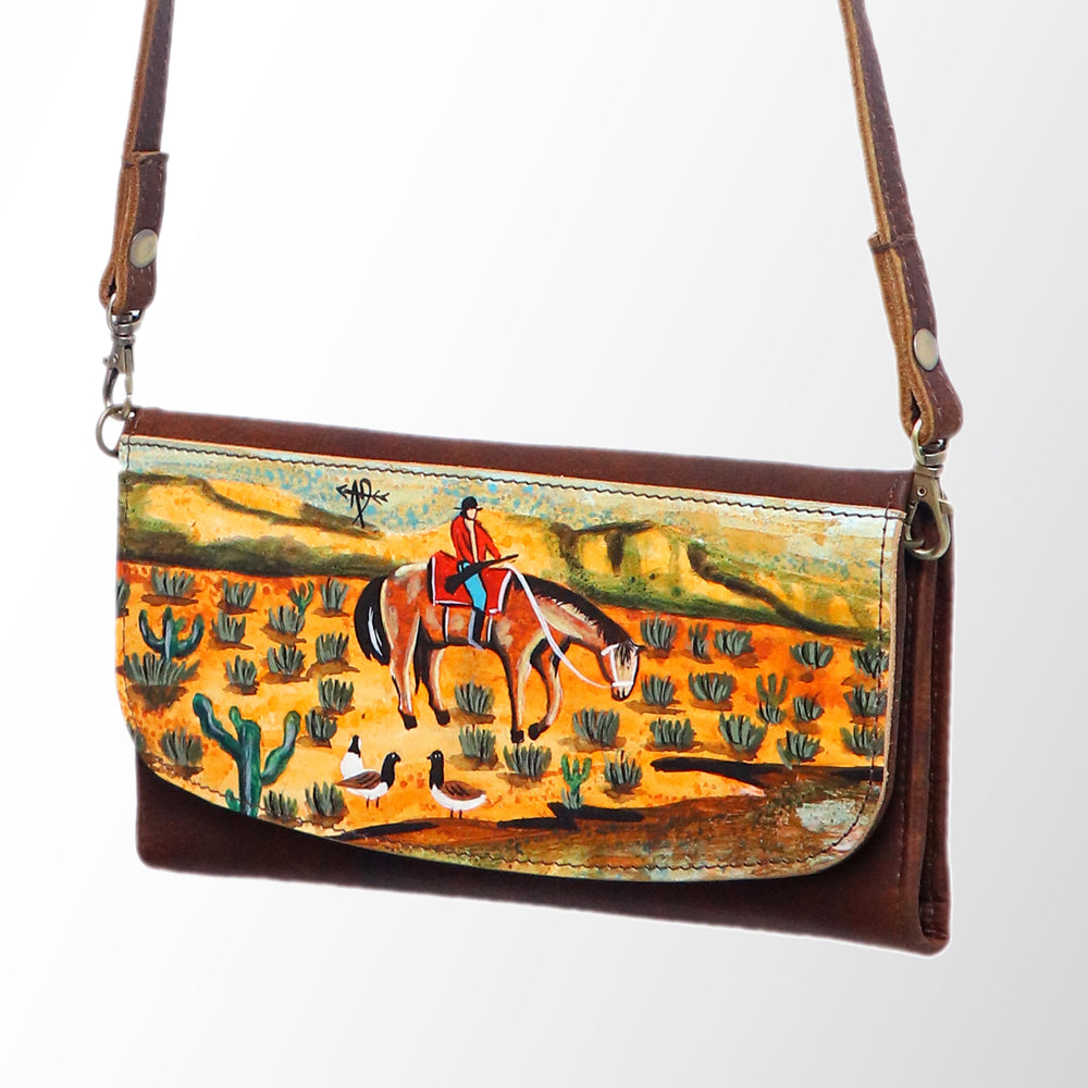 ADBGM112 Hand-Painted Leather Crossbody Clutch -Floral Western Design