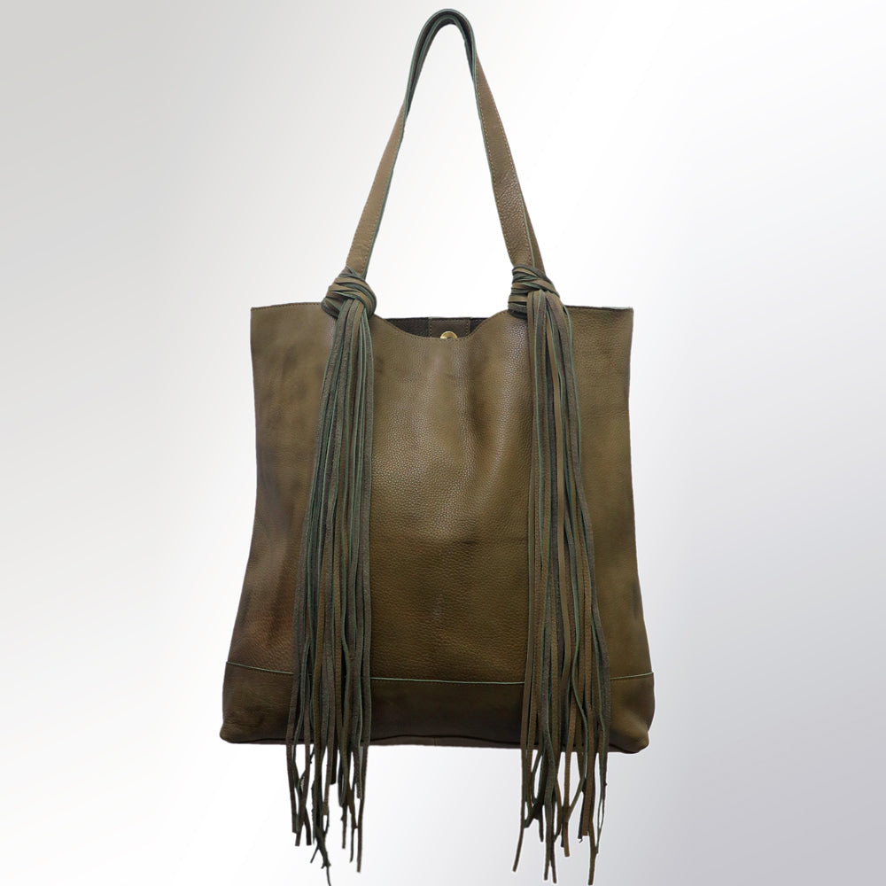 ADBGM119 Genuine Leather Fringe Tote - Western Knotted Strap Shoulder Bag