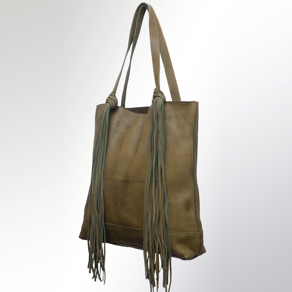 ADBGM119 Genuine Leather Fringe Tote - Western Knotted Strap Shoulder Bag