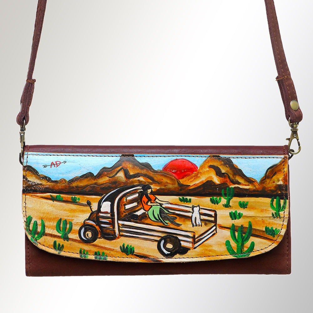 ADBGM112 Hand-Painted Leather Crossbody Clutch - Western Design by American Darling