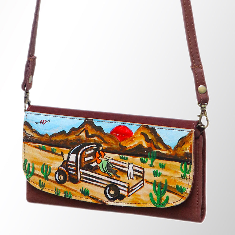 ADBGM112 Hand-Painted Leather Crossbody Clutch - Western Design by American Darling