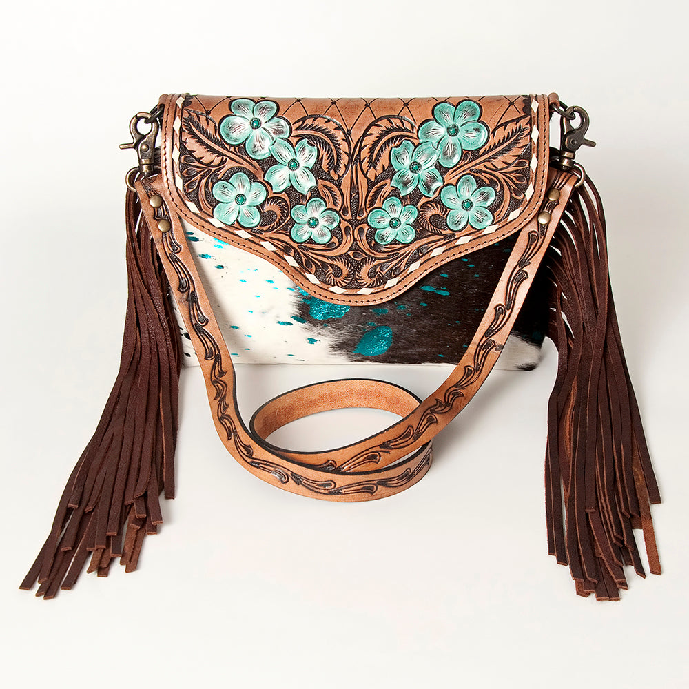 ADBG843 Hand-Tooled Crossbody Bag with Hair-On Cowhide & Genuine Leather