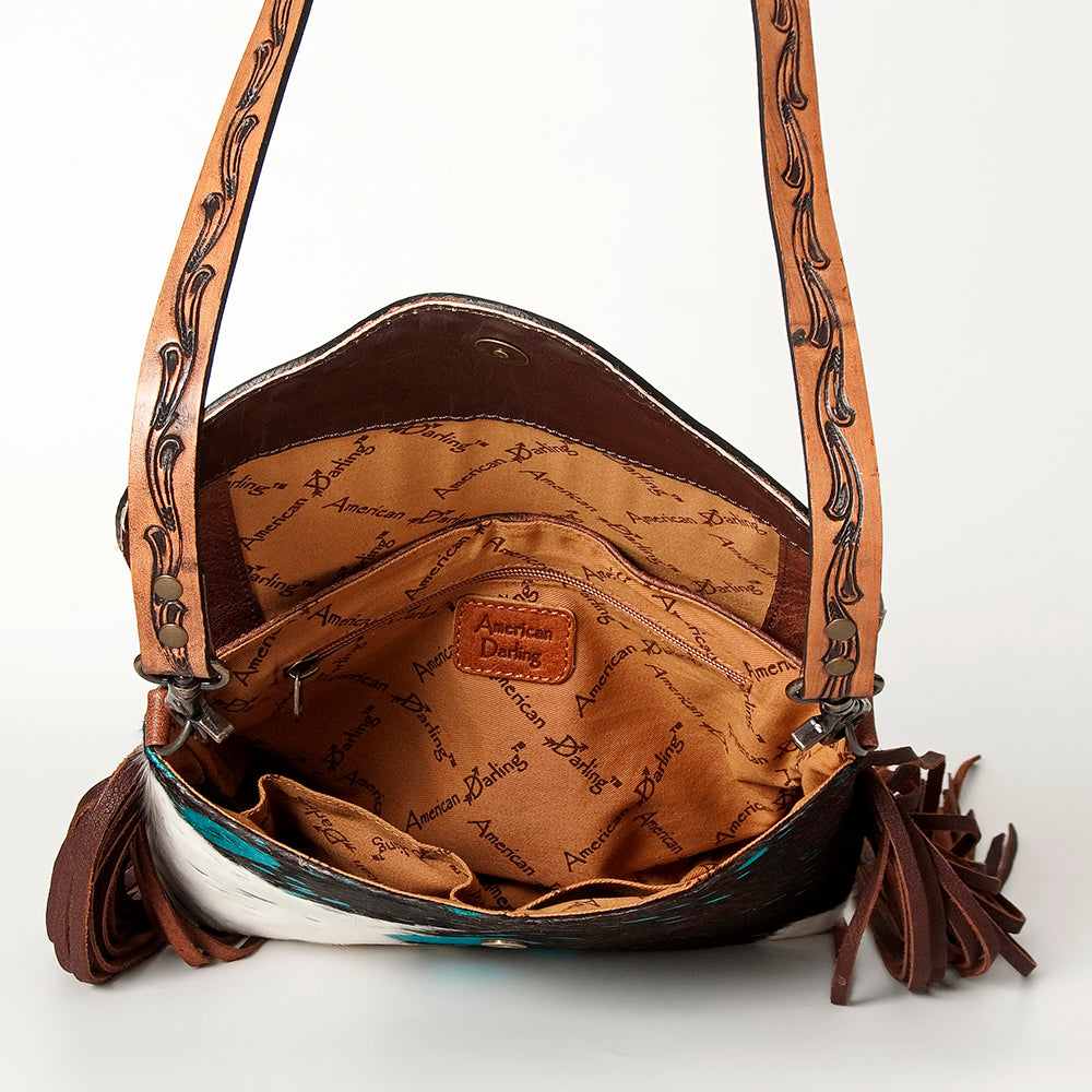 ADBG843 Hand-Tooled Crossbody Bag with Hair-On Cowhide & Genuine Leather