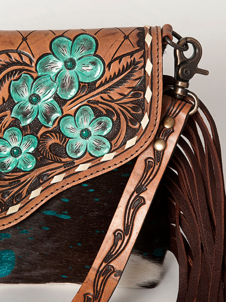 ADBG843 Hand-Tooled Crossbody Bag with Hair-On Cowhide & Genuine Leather