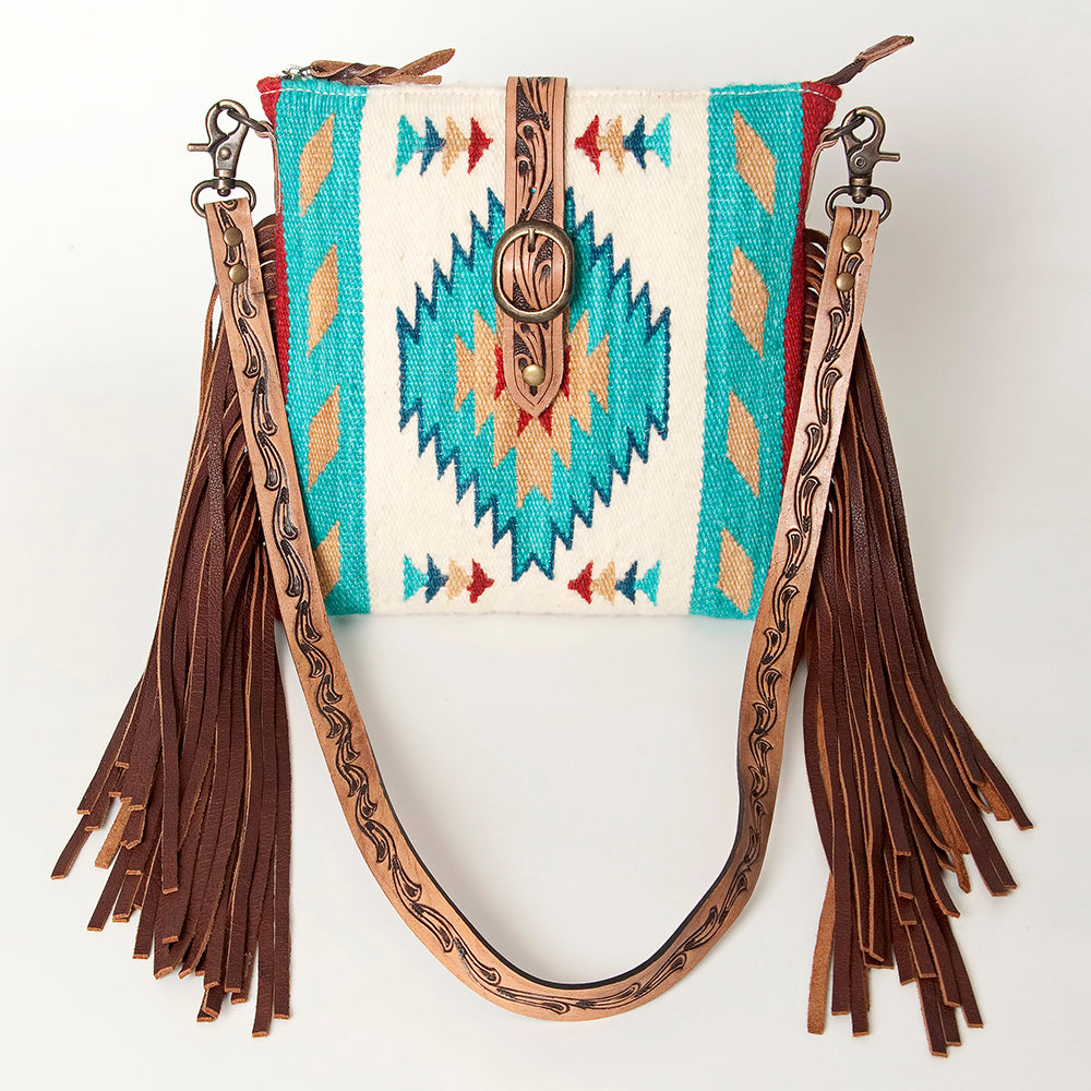 ADBG892 Tooled Leather & Wool Blanket Western Crossbody Bag American Darling