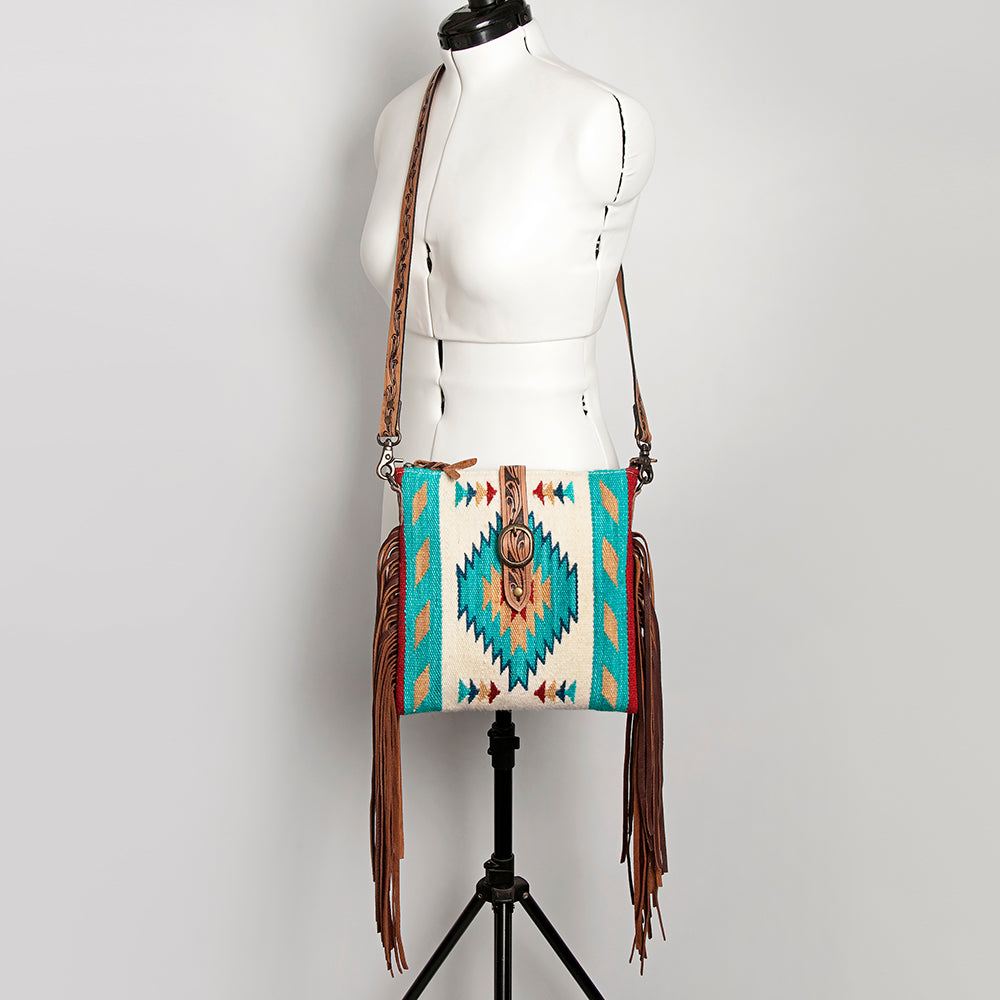 ADBG892 Tooled Leather & Wool Blanket Western Crossbody Bag American Darling