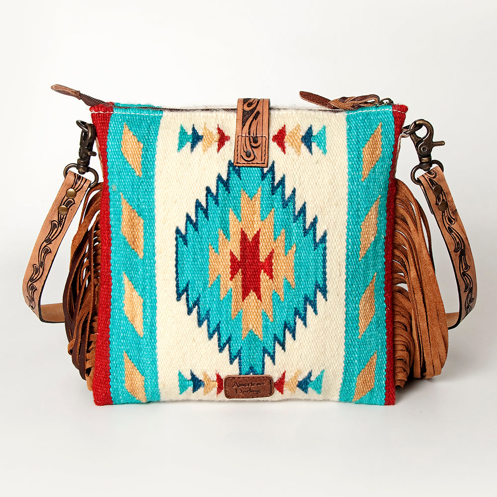 ADBG892 Tooled Leather & Wool Blanket Western Crossbody Bag American Darling