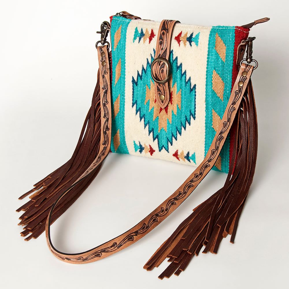 ADBG892 Tooled Leather & Wool Blanket Western Crossbody Bag American Darling