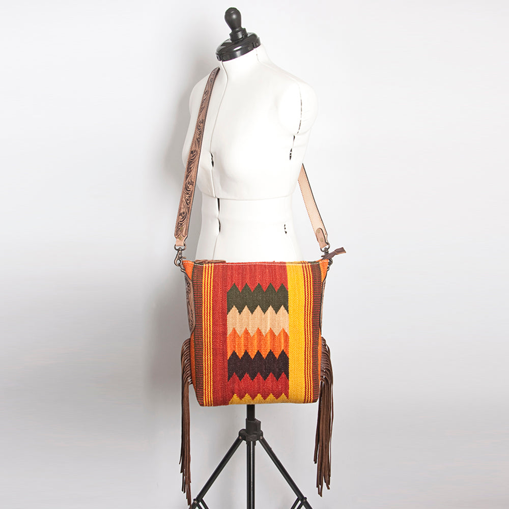 LC-ADBG905 Southwestern Wool Blanket & Tooled Leather Large Crossbody Bag Sally by American Darling