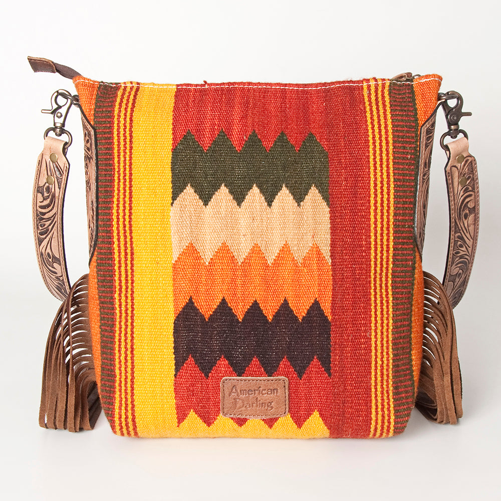 LC-ADBG905 Southwestern Wool Blanket & Tooled Leather Large Crossbody Bag Sally by American Darling