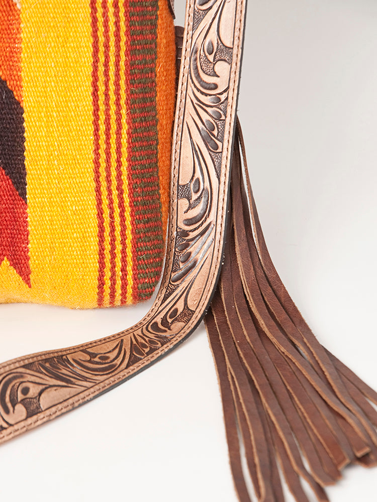 LC-ADBG905 Southwestern Wool Blanket & Tooled Leather Large Crossbody Bag Sally by American Darling