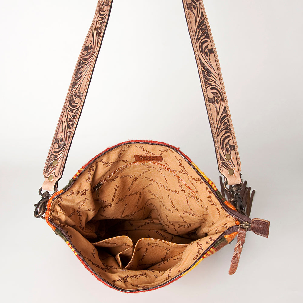 LC-ADBG905 Southwestern Wool Blanket & Tooled Leather Large Crossbody Bag Sally by American Darling