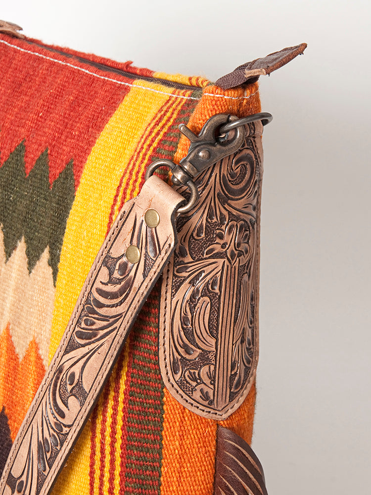 LC-ADBG905 Southwestern Wool Blanket & Tooled Leather Large Crossbody Bag Sally by American Darling