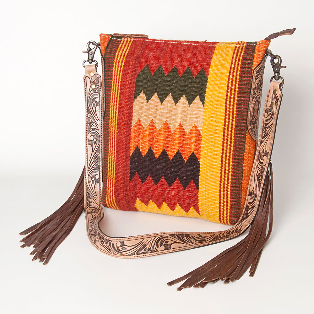 LC-ADBG905 Southwestern Wool Blanket & Tooled Leather Large Crossbody Bag Sally by American Darling