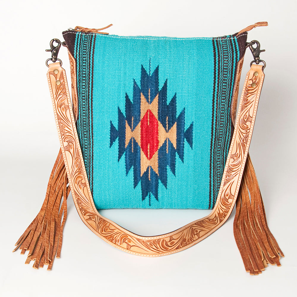 LC-ADBG905 Southwestern Wool Blanket & Tooled Leather Large Crossbody Bag Sally by American Darling