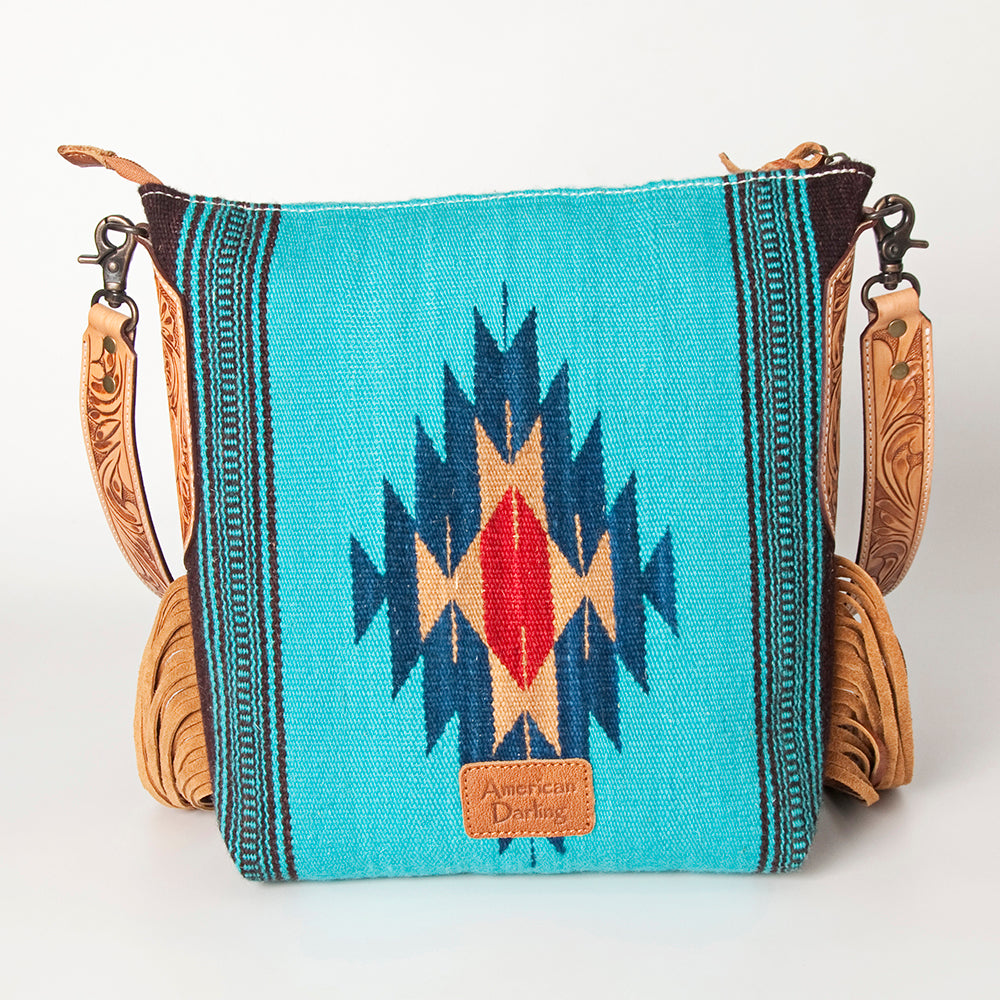 LC-ADBG905 Southwestern Wool Blanket & Tooled Leather Large Crossbody Bag Sally by American Darling
