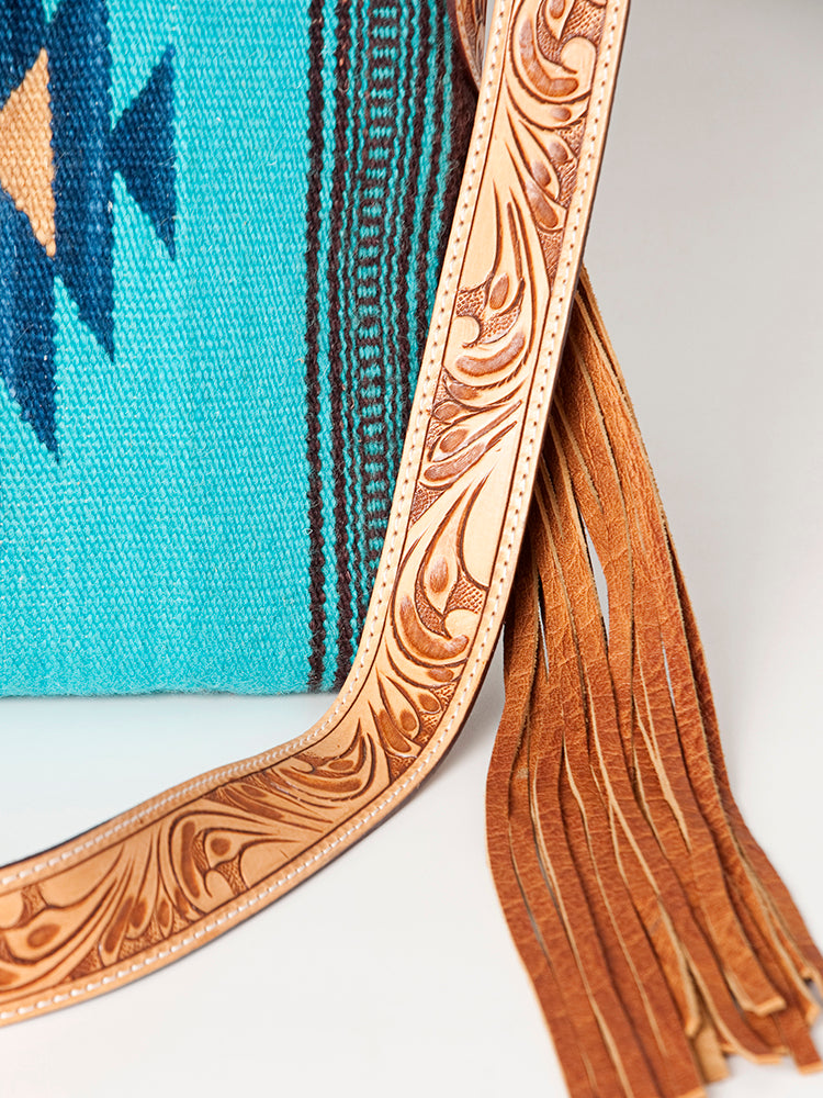 LC-ADBG905 Southwestern Wool Blanket & Tooled Leather Large Crossbody Bag Sally by American Darling