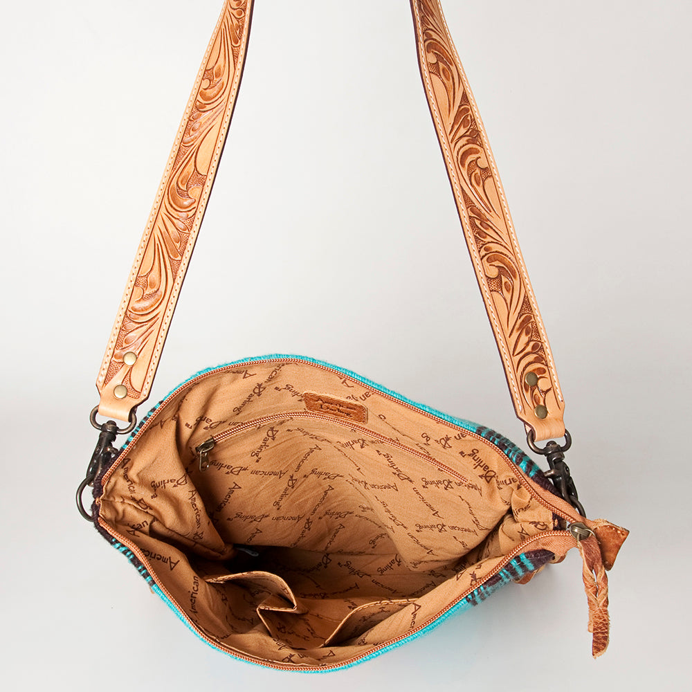 LC-ADBG905 Southwestern Wool Blanket & Tooled Leather Large Crossbody Bag Sally by American Darling