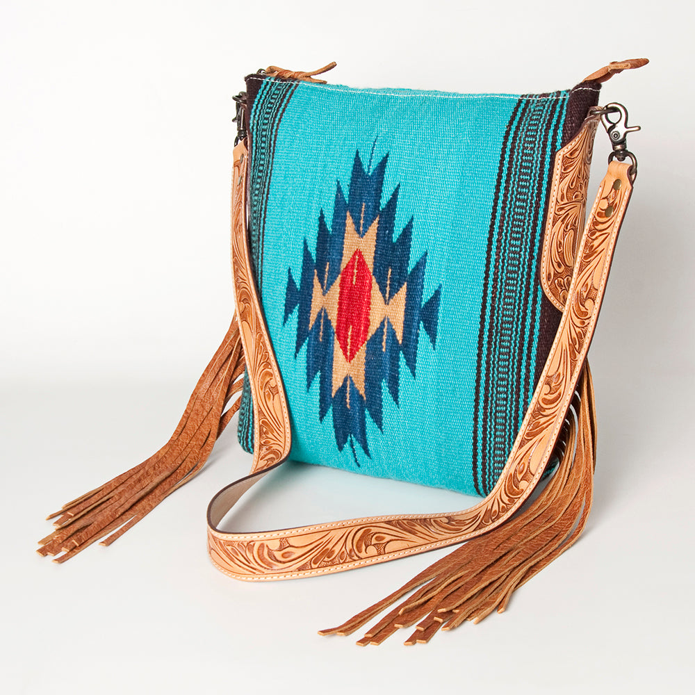 LC-ADBG905 Southwestern Wool Blanket & Tooled Leather Large Crossbody Bag Sally by American Darling